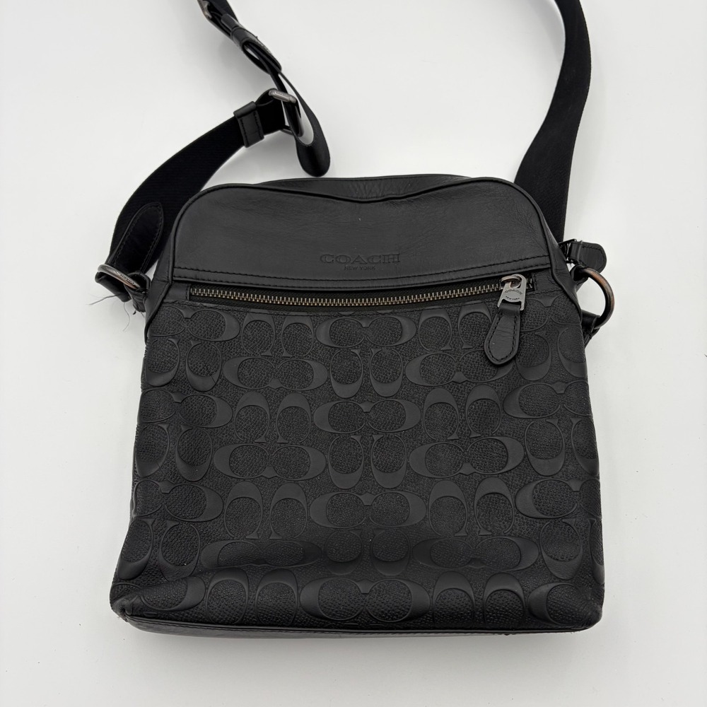 Coach Bag Houston Flight Black Signature Leather Adjustable Strap Crossbody 4009